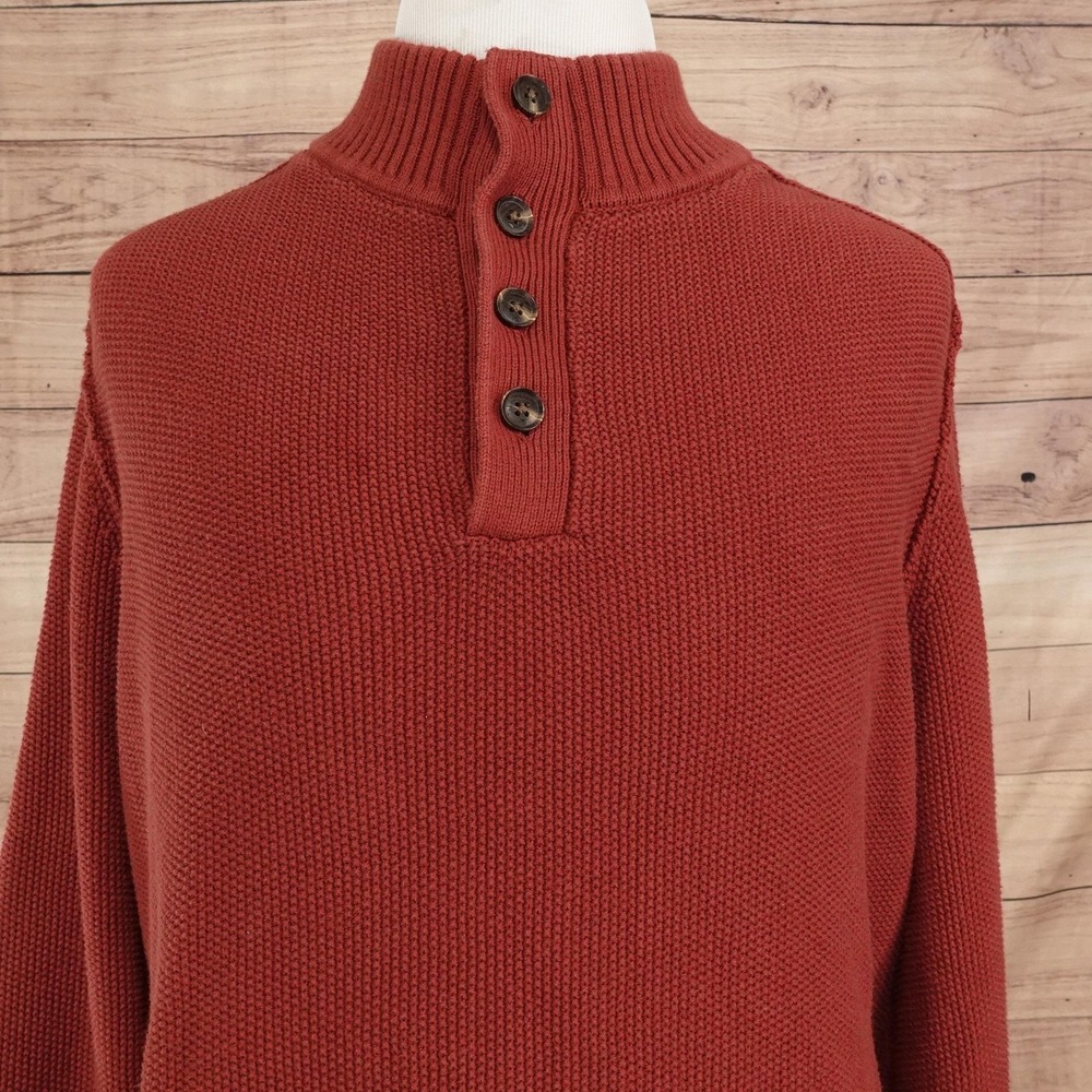 The Normal Brand Sweater Mens 2XL Red Mock Neck Henley Chunky Knit Long Sleeve